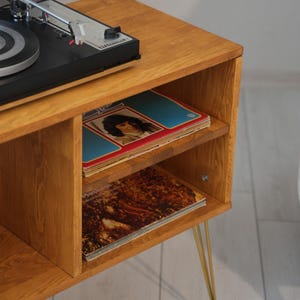 Mid Century Wooden Record Player Stand, Turntable Stand with Vinyl Record Holder, Retro Record Cabinet, LP Storage Console, Vinyl End Table