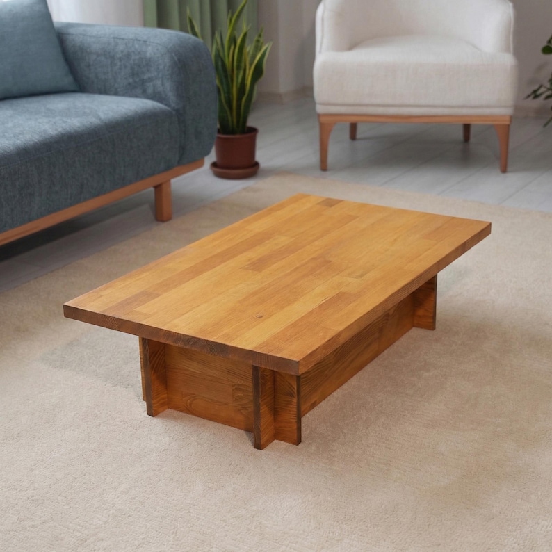 Rectangle Walnut Color Coffee Table, Solid Wood Modern Coffee Table, Mid century modern coffee table, Large coffee table