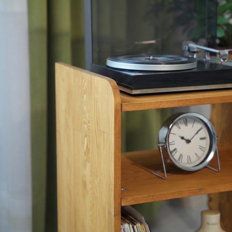 Mid Century Solid Wood Record Player Stand – Retro Vinyl Storage ...