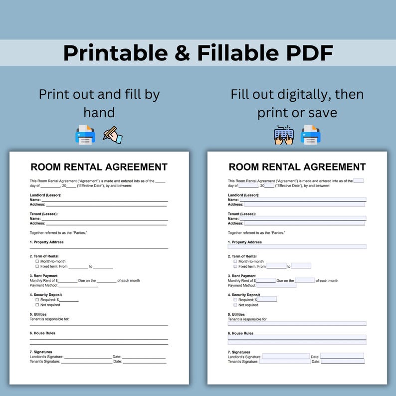 Printable Room Rental Agreement Template. Room Tenancy Contract for