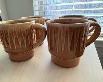Vintage Japan Ceramic Stacking Mugs 3.5” Coffee Cups Golden Drip or Dark Brown Sets of 4 / Green Set of 2