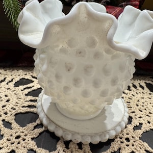 Vintage Fenton Hobnail White MilkGlass Bowl Vase Milk Glass Collectible
