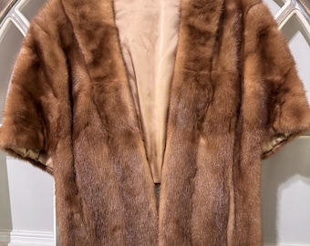 Vintage Light Brown Fur Stole, Genuine Style Wrap, Mid-Century Bridal Fur Shawl, Honey Brown Wedding Bolero, 1950s Formal Capelet (Mink)