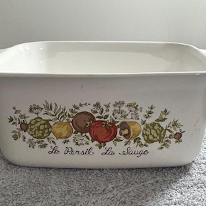 Spice of Life Corning Ware Casserole Loaf Pan Baking Dish - 7 x 5 1/2 x 3 Vegetable Pattern Bintage 1970’s - No Lid