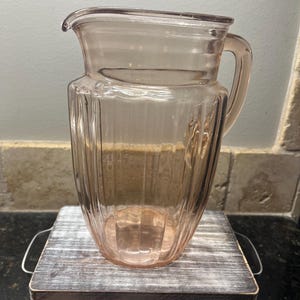 Vintage Anchor Hocking Pink Pillar Optic Glass Pitcher Ribbed Design Pressed Glass