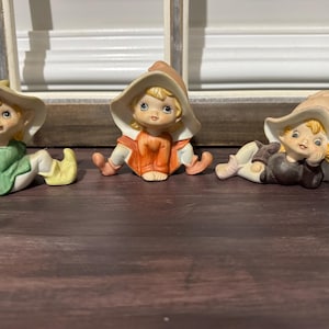 Homco Pixie Elf Fairy Figurines Porcelain  5213 Set of 3 Made in Tawain Collectible Home Interiors & Gifts