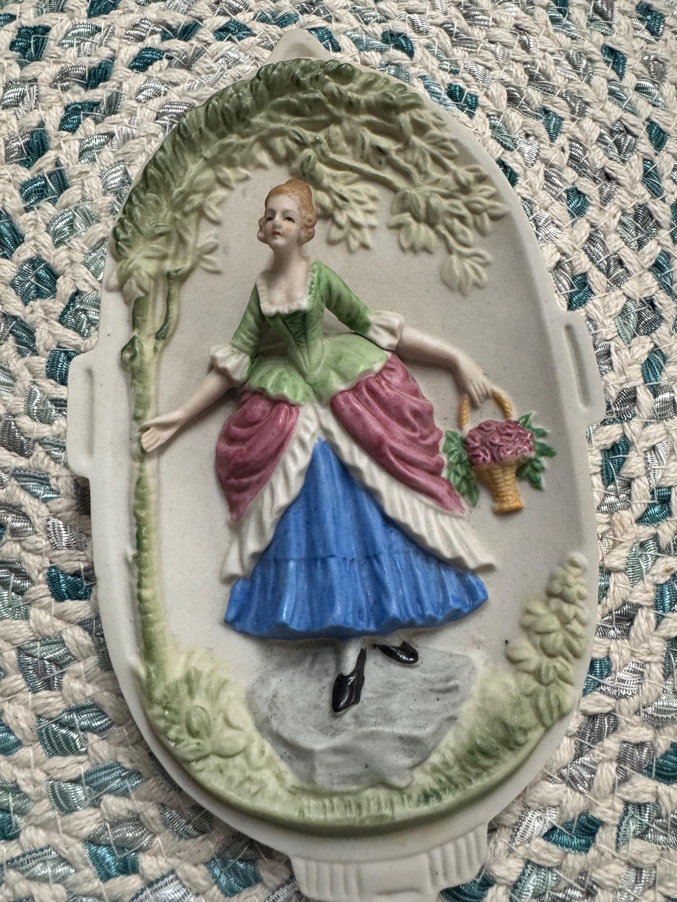 1940’s CHASE Hand Painted Porcelain Plaque, Made in Occupied Japan Vintage Wall Plaque