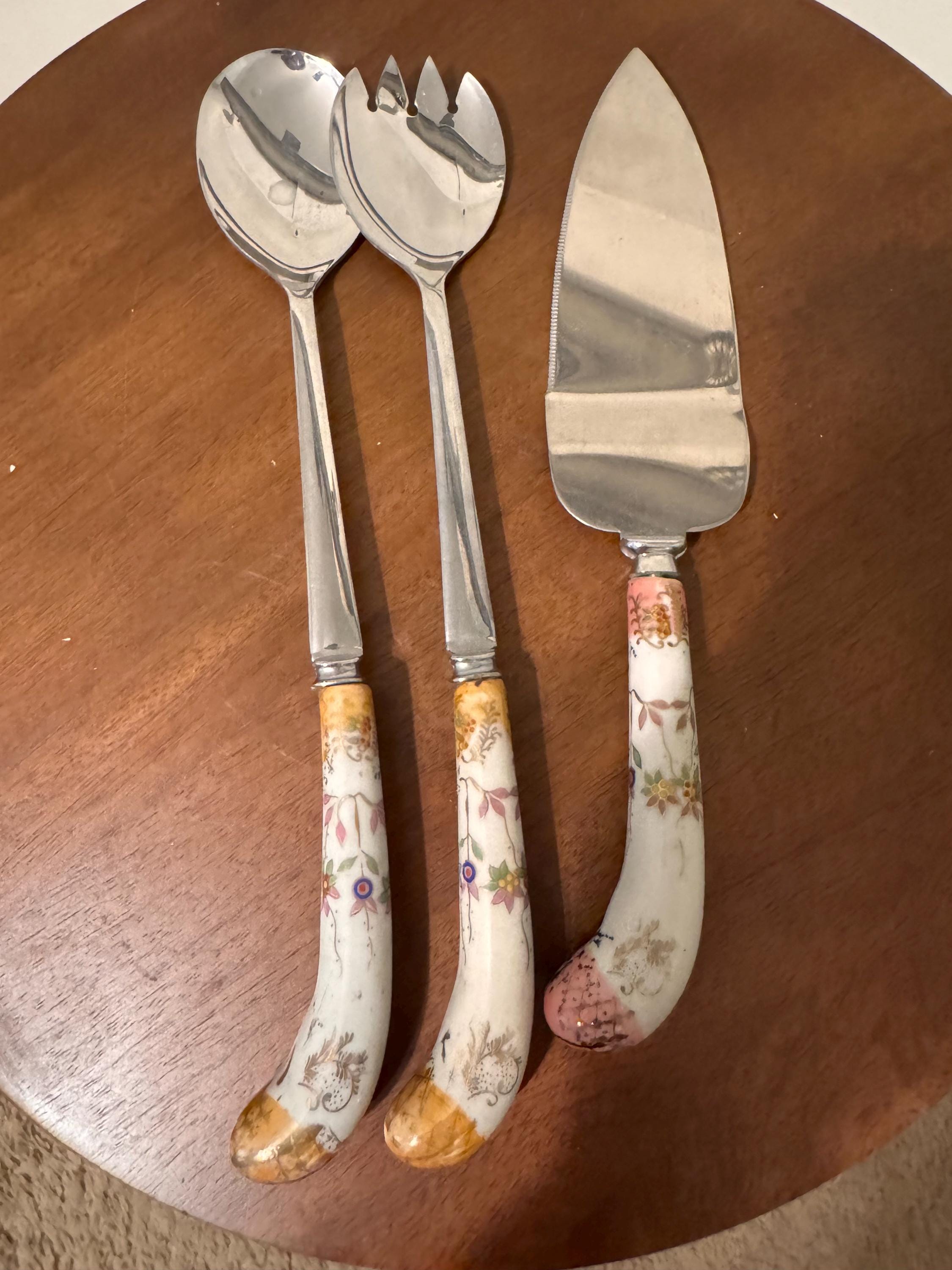 Vintage Porcelain Cake Server With Floral Decoration
