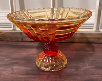 Vintage Jeannette Glass Amberina Louisa Footed Fruit Bowl or Pedestal Compote Dish / Amberina Carnival Glass
