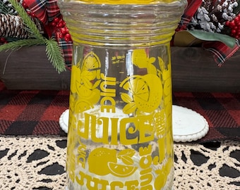 Vintage Anchor Hocking Yellow Lemon Juice Pitcher Carafe with Lid 24oz Glass Farmhouse Chic MCM