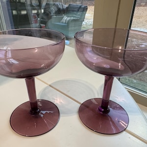 Vintage Amethyst Purple Champagne Glasses Set of 2 Bar Ware Glass Barware