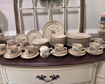 Vintage International China Heartland Dinnerware, Replacement Stoneware Country Farm Scene, Cottagecore Farmhouse Kitchen Decor Plates/Mugs