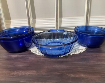 Anchor Hocking Cobalt Blue Mixing Bowl Set (2) - Etsy