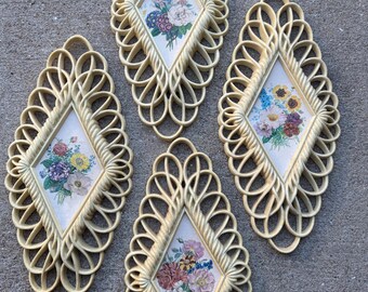 1975 Vintage Burwood Floral Art Set of 4 - Mid Century Modern Decor