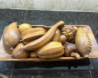 1960s Vintage Carved Wood Bowl & Fruit Table Decor / Mid Century Modern Home Decor / Farmhouse