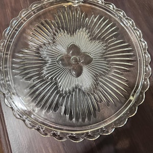 Indiana Glass #3355 Flower Sunburst Footed Cake Or Torte Plate Platter Vintage Farmhouse Chic