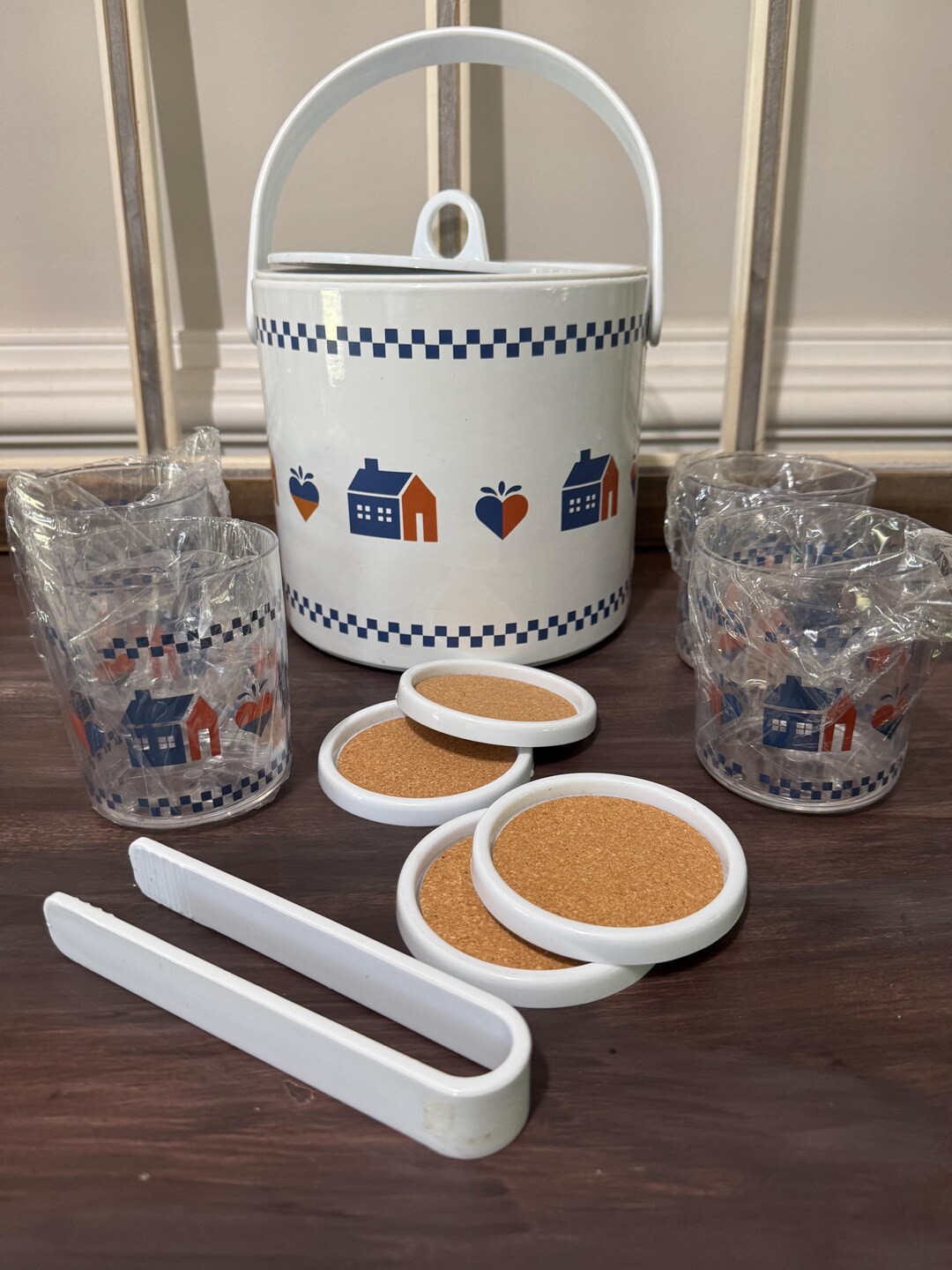 Vintage 1987 Metro Ice Bucket Set: 4 Cups, Coasters & Tongs - Etsy