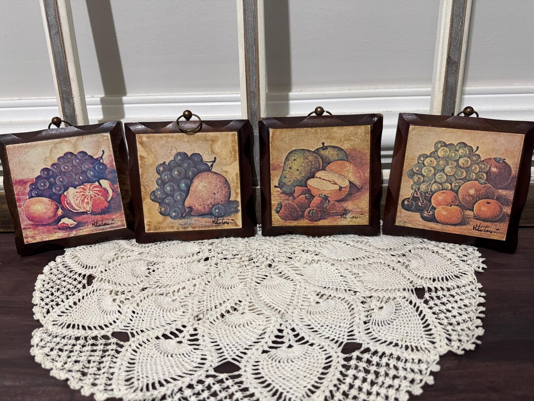 Vintage HOMCO Still Life Fruit , Wood Wall Plaques Decor Hanging Set of ...