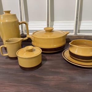 Vintage La Dansk Mesa Made In Japan Stoneware Mustard Yellow With Brown Band Retro Kitchen Mid Century Modern
