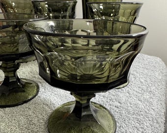 Green Glasses | Goblet Stemware | Wine or Water Goblets | Barware | Champagne  Paneled &quot;Entree&quot; Pattern Deep Green Glasses