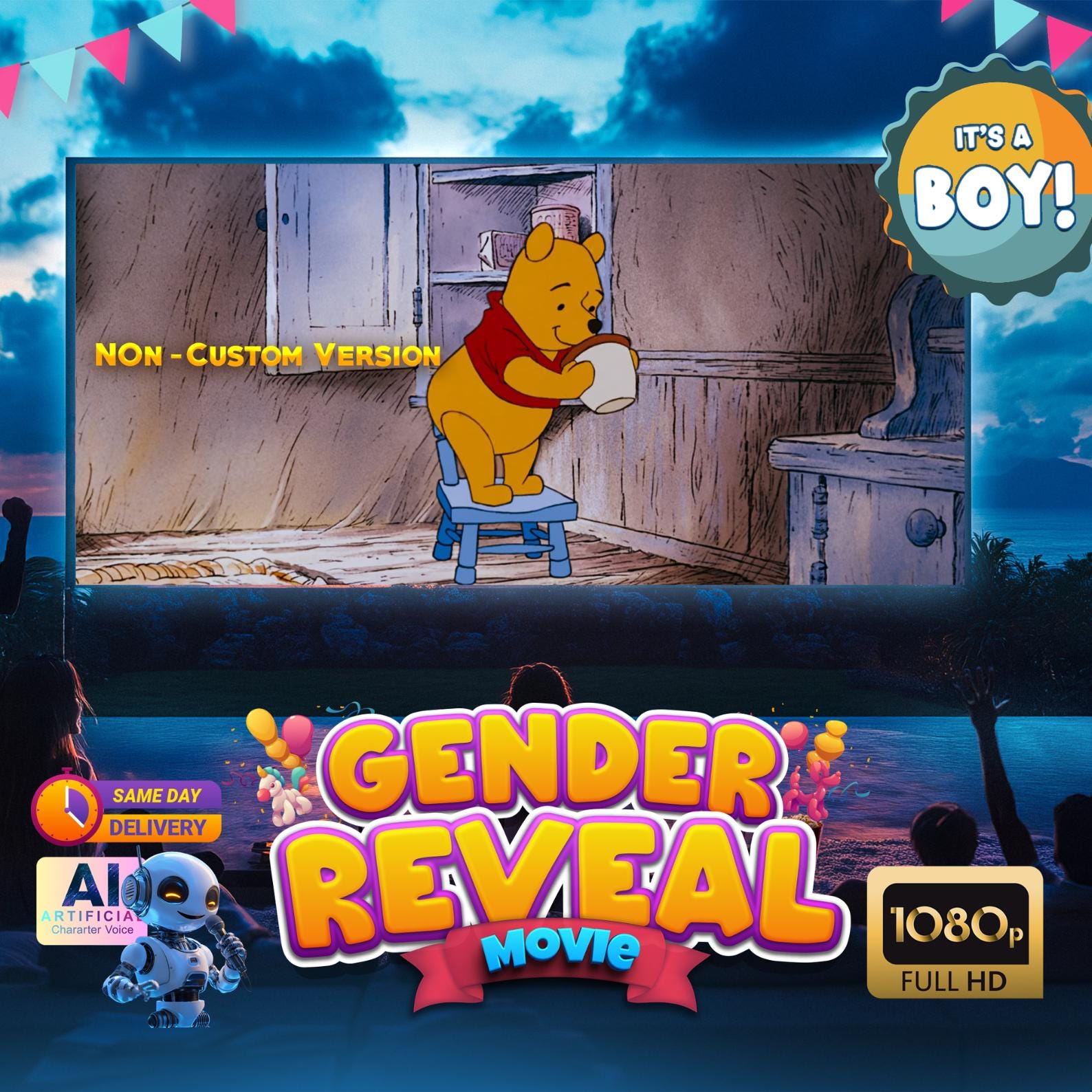 Winnie the Pooh (Non-Custom) Gender Reveal Video | IT&#39;S A Boy| Digital gender announcement movie Baby Shower | Gender Reveal Ideas
