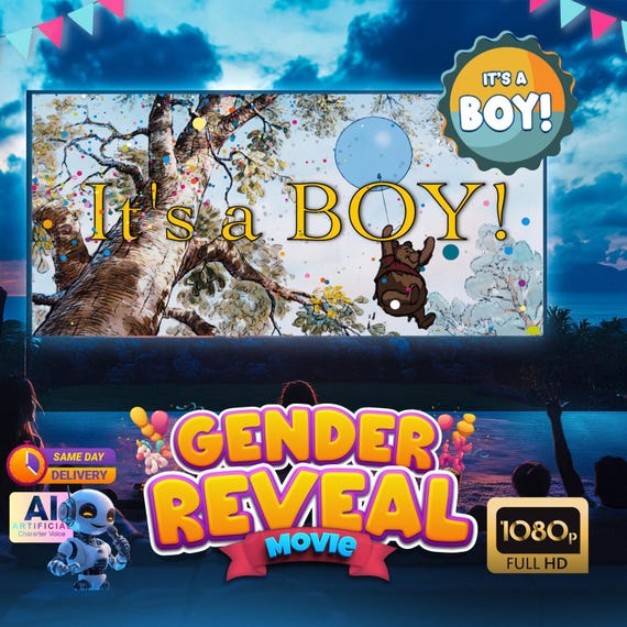 Winnie the Pooh (Non-Custom) Gender Reveal Video | IT'S A Boy| Digital gender announcement movie Baby Shower | Gender Reveal Ideas