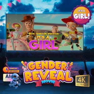 Video epico di rivelazione del sesso di Toy Story (non personalizzato) / È UNA FEMMINA / Filmato digitale per l&#39;annuncio del sesso / Baby shower / Idee per rivelare il sesso