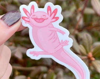 Happy Floating Axolotl Sticker, 3", Water Bottle Sticker, Laptop Decal, Cute Animal Sticker, Salamander Vinyl Sticker