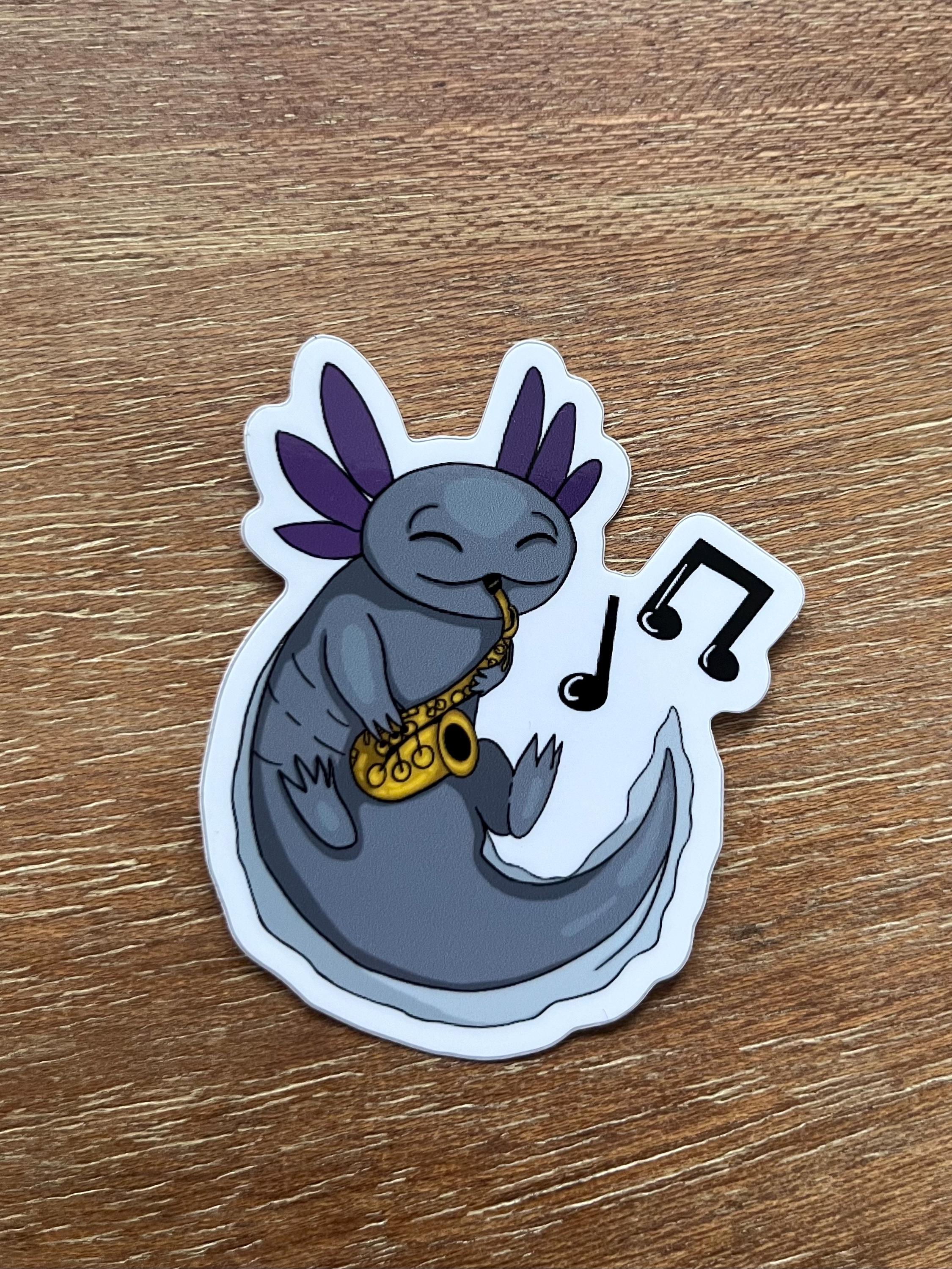 Saxolotl Sticker | Axolotl Playing Saxophone, Waterproof Vinyl Decal (3 ...