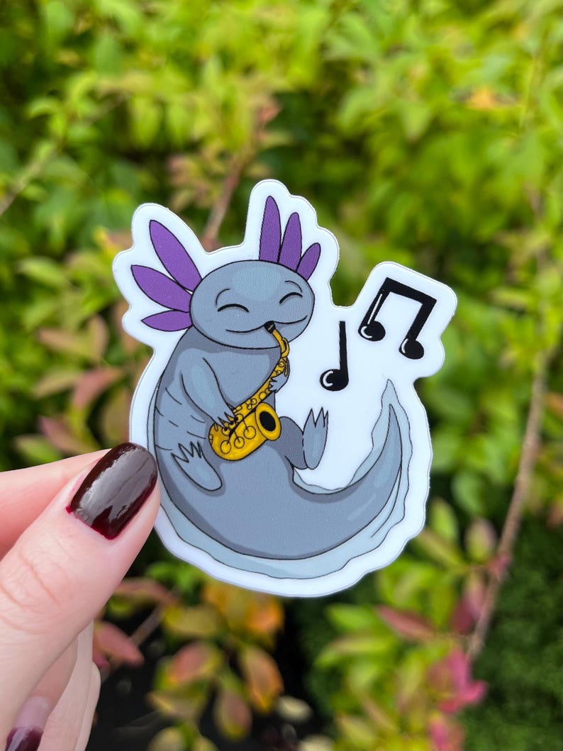 Saxolotl Sticker | Axolotl Playing Saxophone, Waterproof Vinyl Decal (3 ...