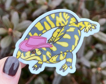 Howdy Axolotl Sticker, 3", Water Bottle Sticker, Laptop Decal, Cute Animal Sticker, Salamander Vinyl Sticker