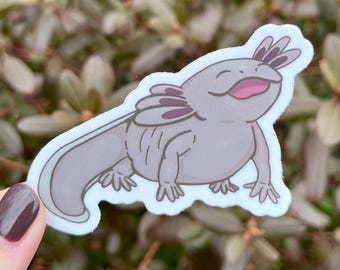 Happy Melanoid Axolotl Sticker, 3", Water Bottle Sticker, Laptop Decal, Cute Animal Sticker, Salamander Vinyl Sticker