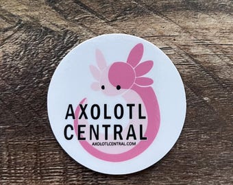 Axolotl Central Logo Sticker, 2", Water Bottle Sticker, Laptop Decal, Cute Animal Sticker, Vinyl Sticker