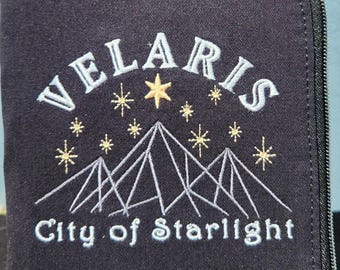 ACOTAR Velaris Embroidered Denim Zip Pouch: Kindle/Pen Case