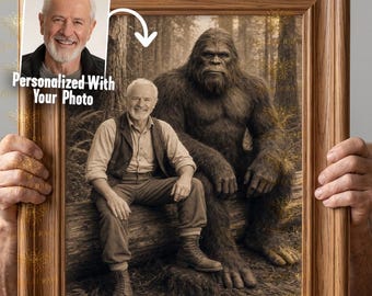 Custom Bigfoot Portrait, Personalized Vintage Sasquatch Photo, 1890s Explorer Art, Funny Cryptid Gift, Digital Download