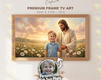 Personalized Jesus With Child Samsung Frame TV Art, Custom Christian Nursery Wall Art, Jesus Painting Digital Download