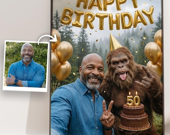 Custom Bigfoot Birthday Portrait | Funny Sasquatch Art | Personalized Birthday Gift | Milestone Birthday 30th 40th 50th | Digital Download