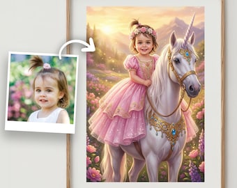 Custom Unicorn Princess Portrait | Personalized Kids Fantasy Art (Digital Download)