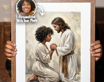 Custom Jesus Praying Portrait | He Heals You Digital Art | Modern Christian Wall Art | Personalized Portrait with Jesus | Religious Gift