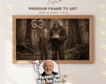 Custom Bigfoot Birthday Samsung Frame TV Art, Personalized Sasquatch Portrait, Custom Age Vintage Photo, 4K Digital Download