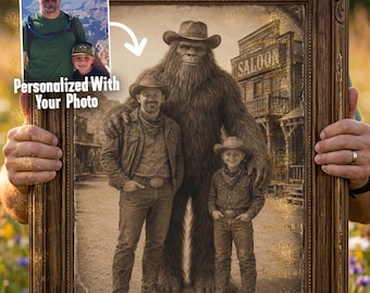 Custom Cowboy Bigfoot Portrait, Personalized Sasquatch Vintage Photo, Funny Western Gift for Him, Digital Download