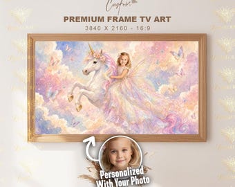 Custom Unicorn Princess Samsung Frame TV Art from Photo, Personalized Fairy Girl Portrait, Magical Nursery Decor, Digital Download