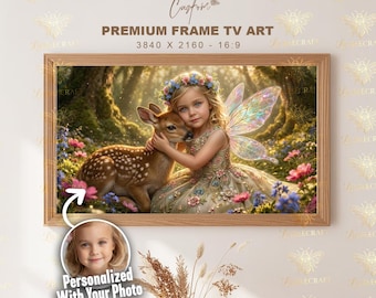 Custom Fairy Portrait from Photo, Magical Fawn and Fairy Girl Art, Personalized Whimsical Fantasy Forest Printable, Enchanted Nursery Art