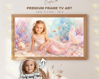 Custom Mermaid Portrait from Photo, Personalized Watercolor Mermaid Art, Digital Download, Samsung Frame TV Art, Little Girls Room Decor