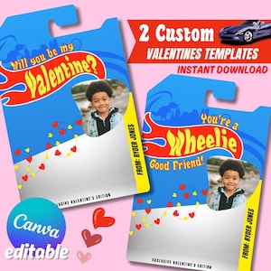 de Roues de voitures chaudes de la Saint-Valentin | Cartes Vday personnalisées imprimables | Thème des petites voitures rapides | Numérique | Bricolage | Toile | Salle de classe