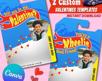Valentine Hot Car Wheels Template | Printable Custom Personalized Boy Vday Cards | Fast Toy Cars Theme | Digital | DIY | Canva | Classroom