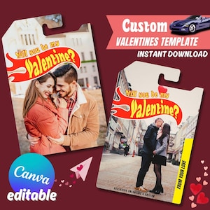 Plantilla de ruedas de autos calientes para San Valentín para parejas / Tarjeta de San Valentín personalizada e imprimible / Digital / DIY / Canva / Foto / Novio / Esposo