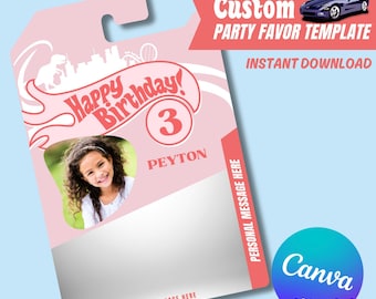 Pink Hot Car Wheels Party Favors | Printable Party Favors | Birthday Party Template | Girl Cars Theme | Digital Download | DIY | Canva edit