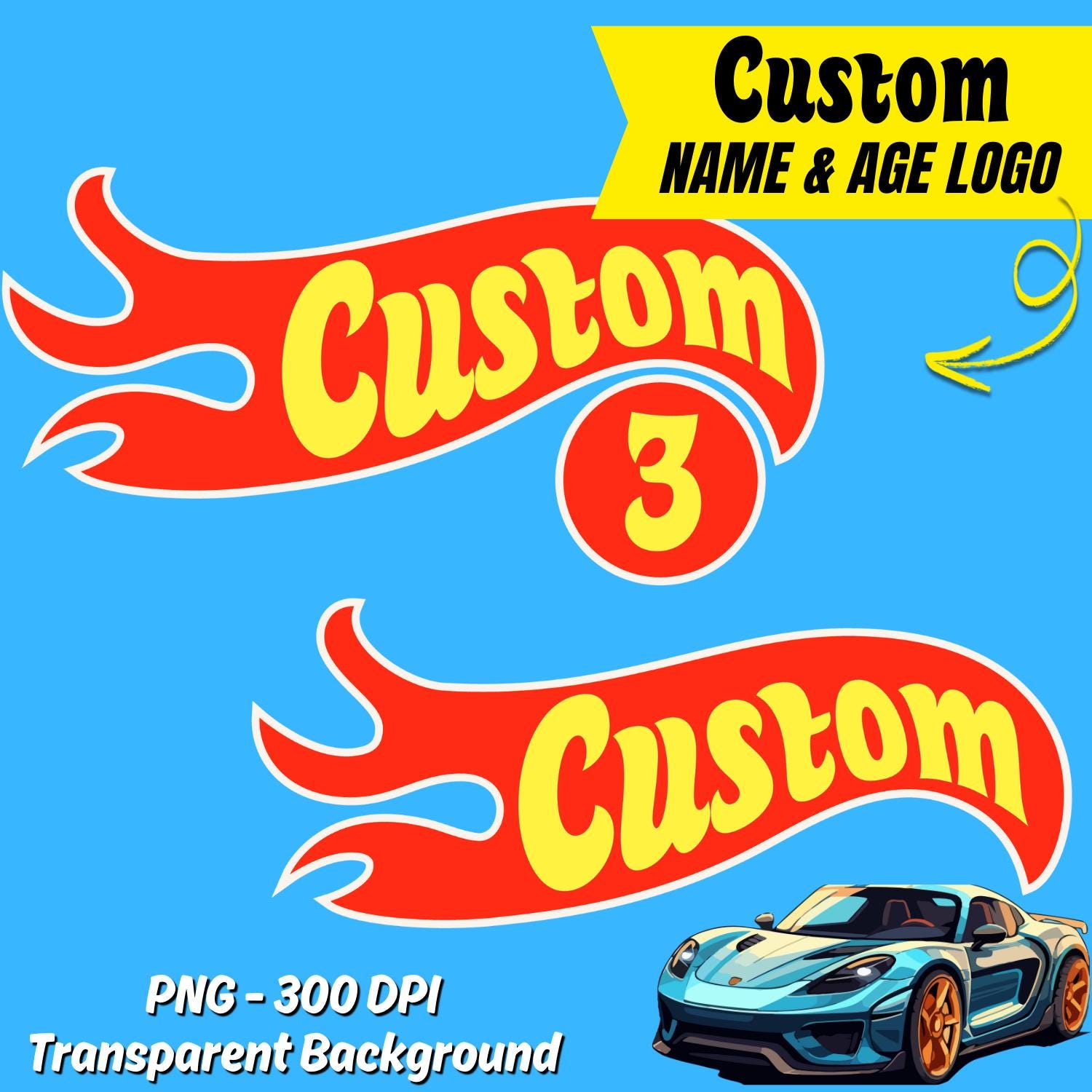 Custom Personalized Hot Car Wheels Name Logo | Printable  | Birthday Party Design | Fast Toy Cars Theme | DIY | PNG | 300 DPI | Digital