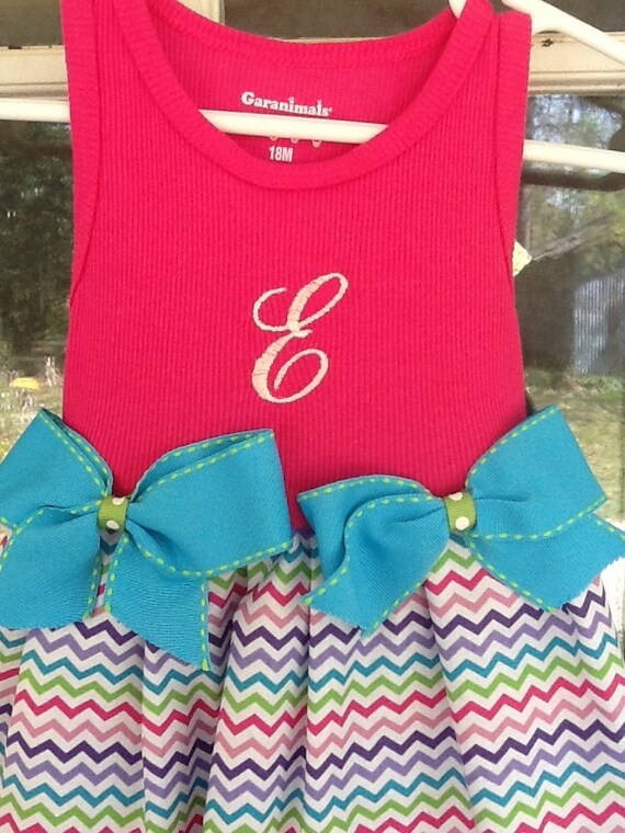 Items similar to Baby toddler tank top dress multicolor chevron bows